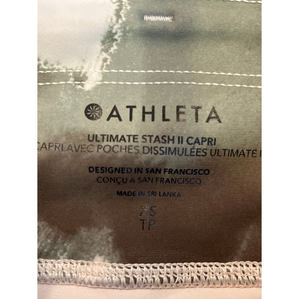 Athleta Ultimate Stash II Capri Leggings XS Green Cream Pink Patterned - Picture 6 of 9